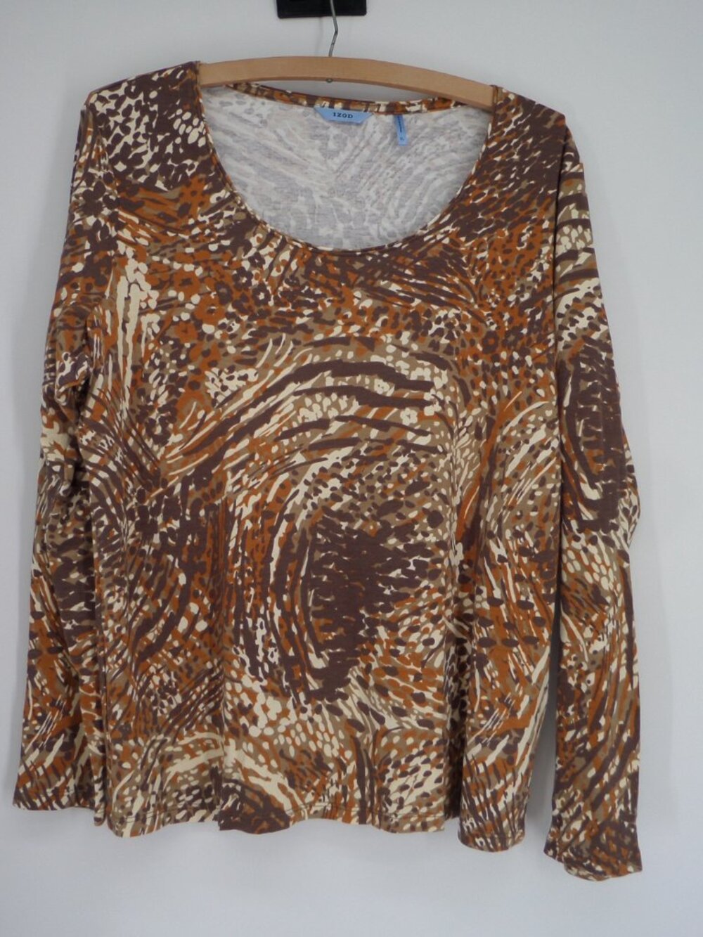 Izod Women's Long Sleeve Tee  Multi Color Print Top Size XL